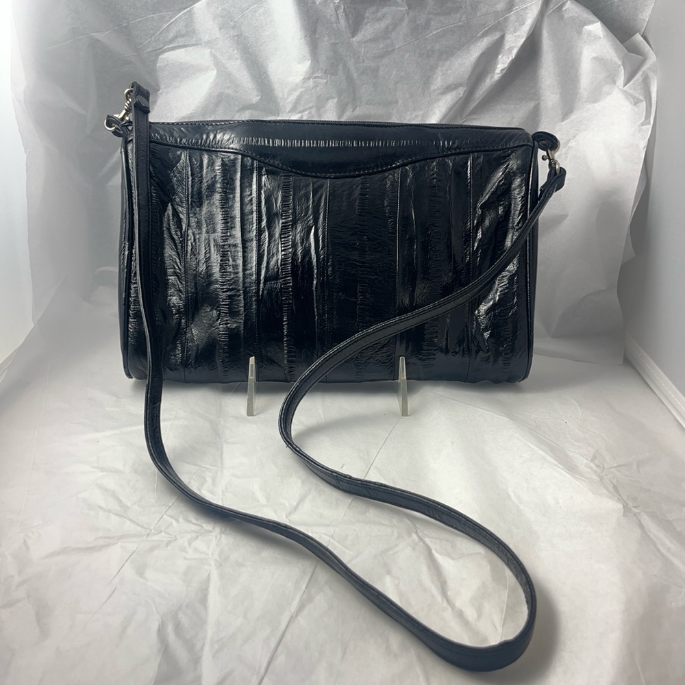 VTG Eel Skin Exotic Black Shoulder Bag
